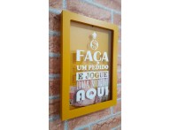 QUADRO COFRE DECORATIVO FAÇA UM PEDIDO E JOGUE UMA MOEDA